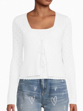 No Boundaries Pointelle cardigan white size L